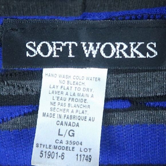 SOFT WORKS BLUE & BLACK STRIPE 3/4 SLEEVE RUFFLE FRONT WITH BUILT IN TOP SIZE L - Picture 2 of 9